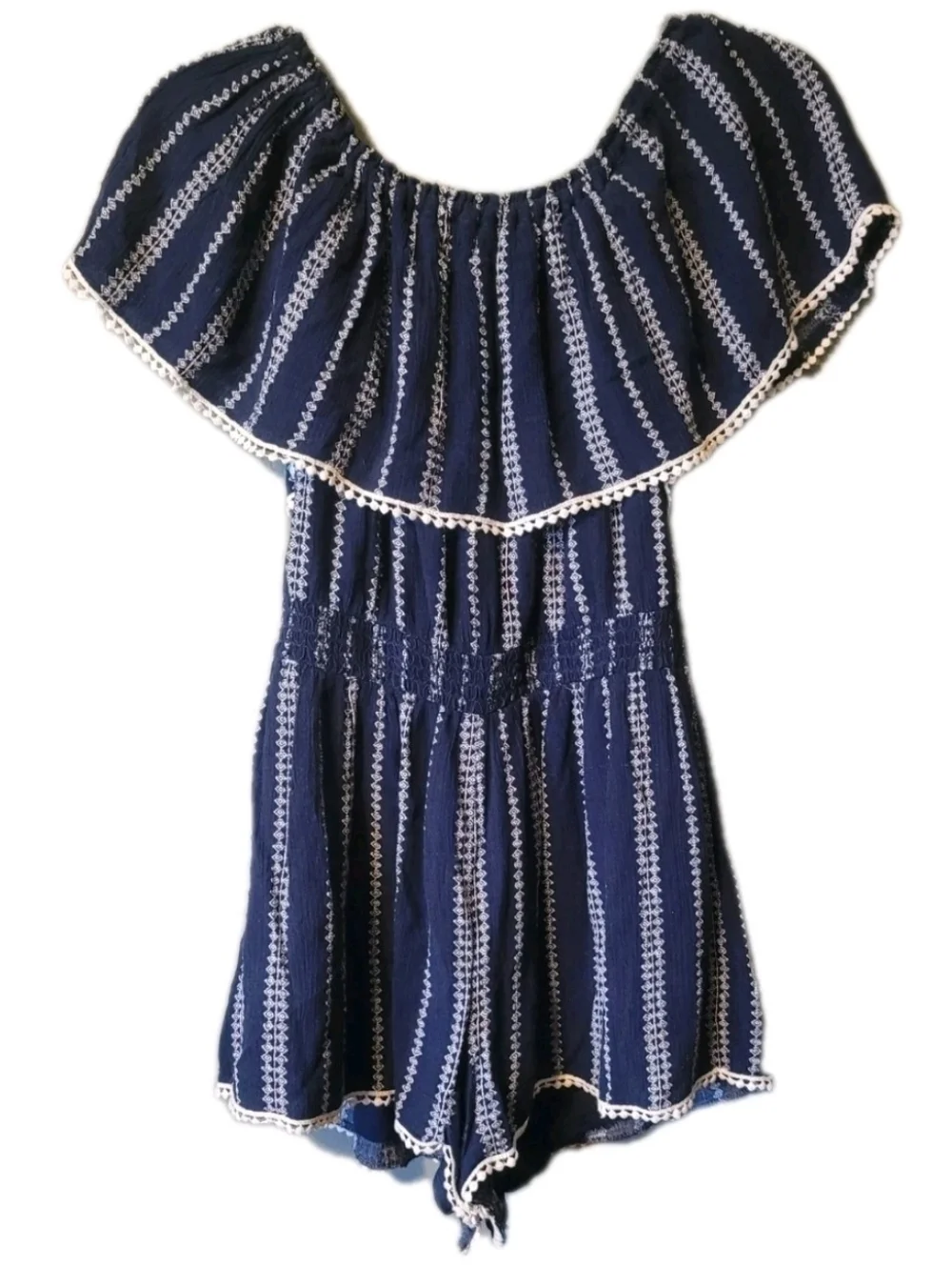 Lulus Womens See Ya There Romper Medium Off The Shoulder Preppy Modern